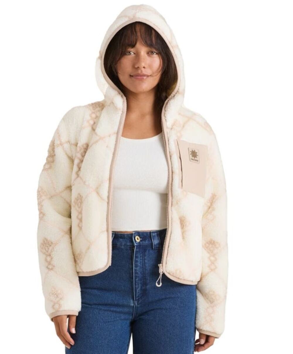Roark Ursa Women's Beige Cream Hoodie Full Zip Fleece Sweater Jacket Size M